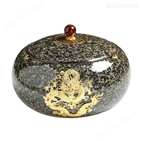 中式窑变天目釉陶瓷茶叶罐 家用陶瓷镶银密封罐 大号醒茶叶盒储存罐