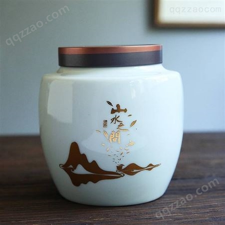 茶叶包装陶瓷茶叶罐订制LOGO 简约山水防潮大号罐子 储存茶罐茶具配件