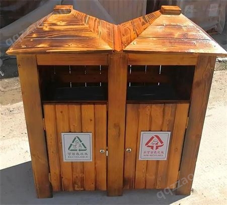 封闭式果皮箱 街道景区定制户外防腐木垃圾桶