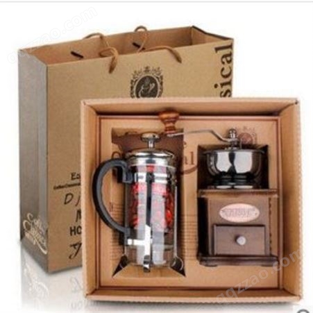 手摇磨豆机+法压壶咖啡具经典礼盒 公司年底小礼品