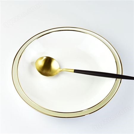 骨瓷8寸金边白盘子 定陶瓷家用创意汤菜甜点水果盘批发