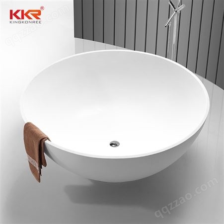 厂家直供亚克力人造石独立浴缸冰川白圆形浴缸酒店家用易清洁浴缸