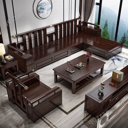 新中式实木沙发床 时尚简约客厅沙发组合定制