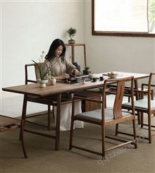 新中式 榆木茶台桌椅组合实木茶桌椅子家用 窄茶桌长条办公室休闲