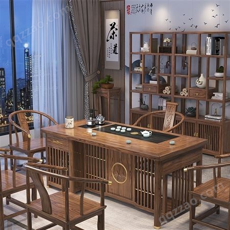 新中式茶台白蜡木免漆大茶桌桌椅实木原木办公室禅意茶室家具