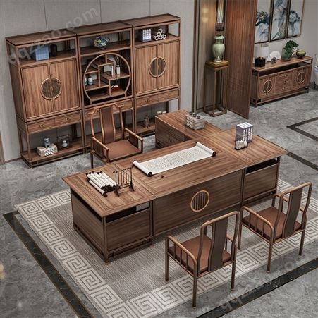 新中式实木办公桌椅 轻奢大气老板桌大班台现公室家具定制