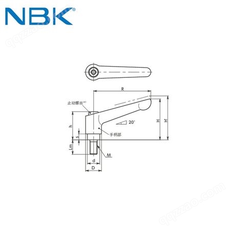 日本NBK LDME钢制无电解镀镍外螺纹夹紧手柄把手