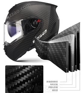 LS2真碳纤维揭面盔摩托车超轻头盔男四季防雾双镜拉力帽檐蓝牙