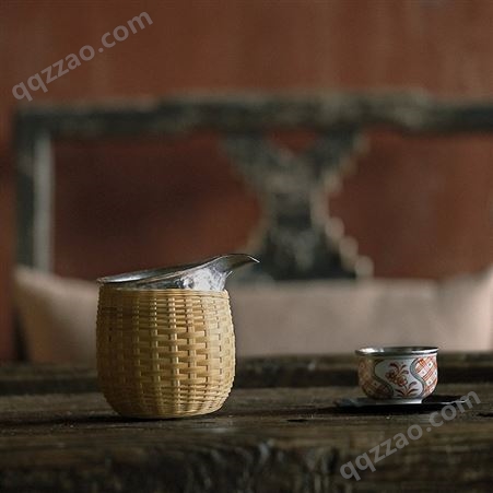 纯银999公道杯 纯手工一张打竹编公杯日式家用茶海分茶器