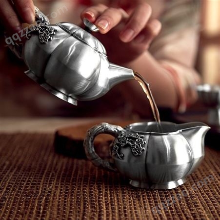 梅开五福银器茶具 纯银999茶具整套装 银茶壶银茶杯批发