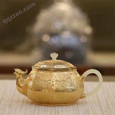 鎏24K金银壶 纯银999泡茶壶全手工茶具小茶壶日式沏茶壶定制