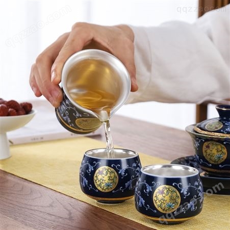 999纯银茶具套装整套 珐琅彩鎏银 功夫茶杯 泡茶家用茶壶盖碗