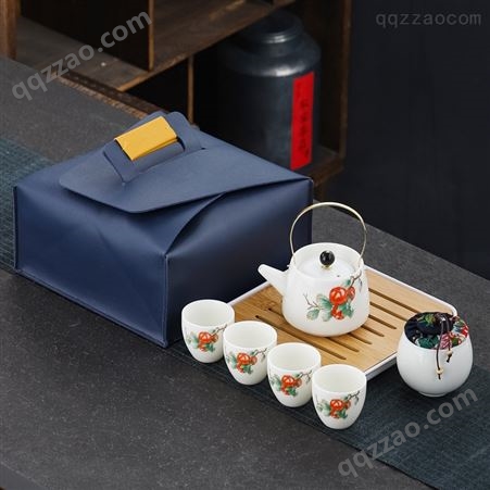 旅行茶具套装陶瓷茶叶罐功夫茶具羊脂玉礼品陶瓷茶壶一壶四杯