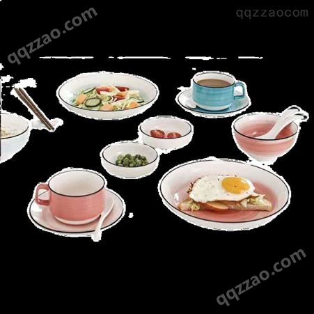 CODA手绘飞天餐具16件套D1801家用简约北欧釉下彩陶瓷饭碗圆盘汤勺咖啡杯碟味碟组合装